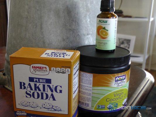Just use baking soda, coconut oil and sweet orange essential oil