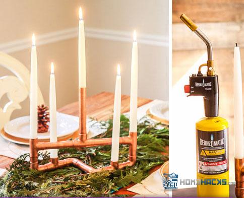 DIY Copper Pipe Candle Holder Centerpiece, Photo Courtesy of Brittany Bailey